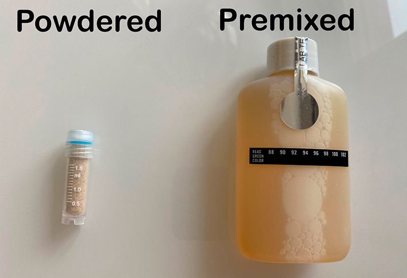 powdered synthetic urine in comparison with liquid pre-mixed synthetic urine